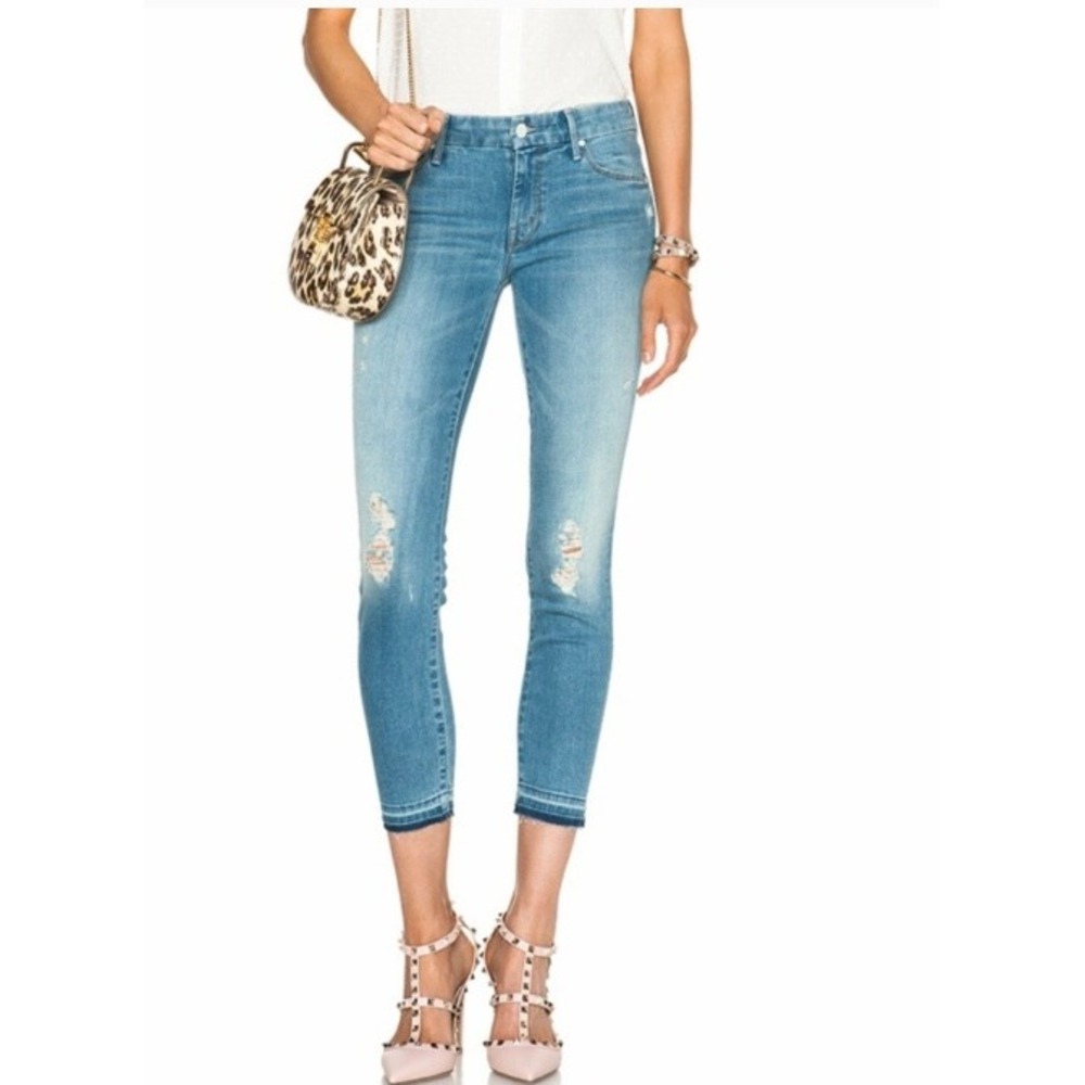 Mother Undone Hem Looker Crop Jeans Womens 26 Blue Distressed Stretch Y2K Denim